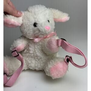 Cute Vintage 1980s HUG-A-PET JR. Dover BackPack Plush Rare Lamb White & Pink Bag